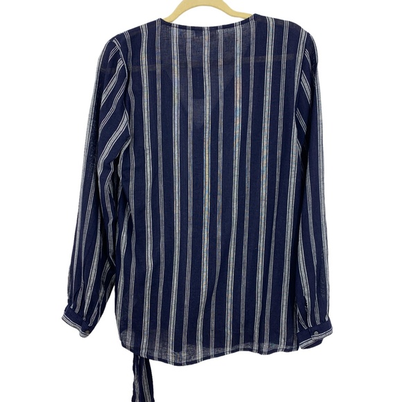 Gap Maternity Striped Linen Blend Faux Wrap Top Sz S - Picture 3 of 10